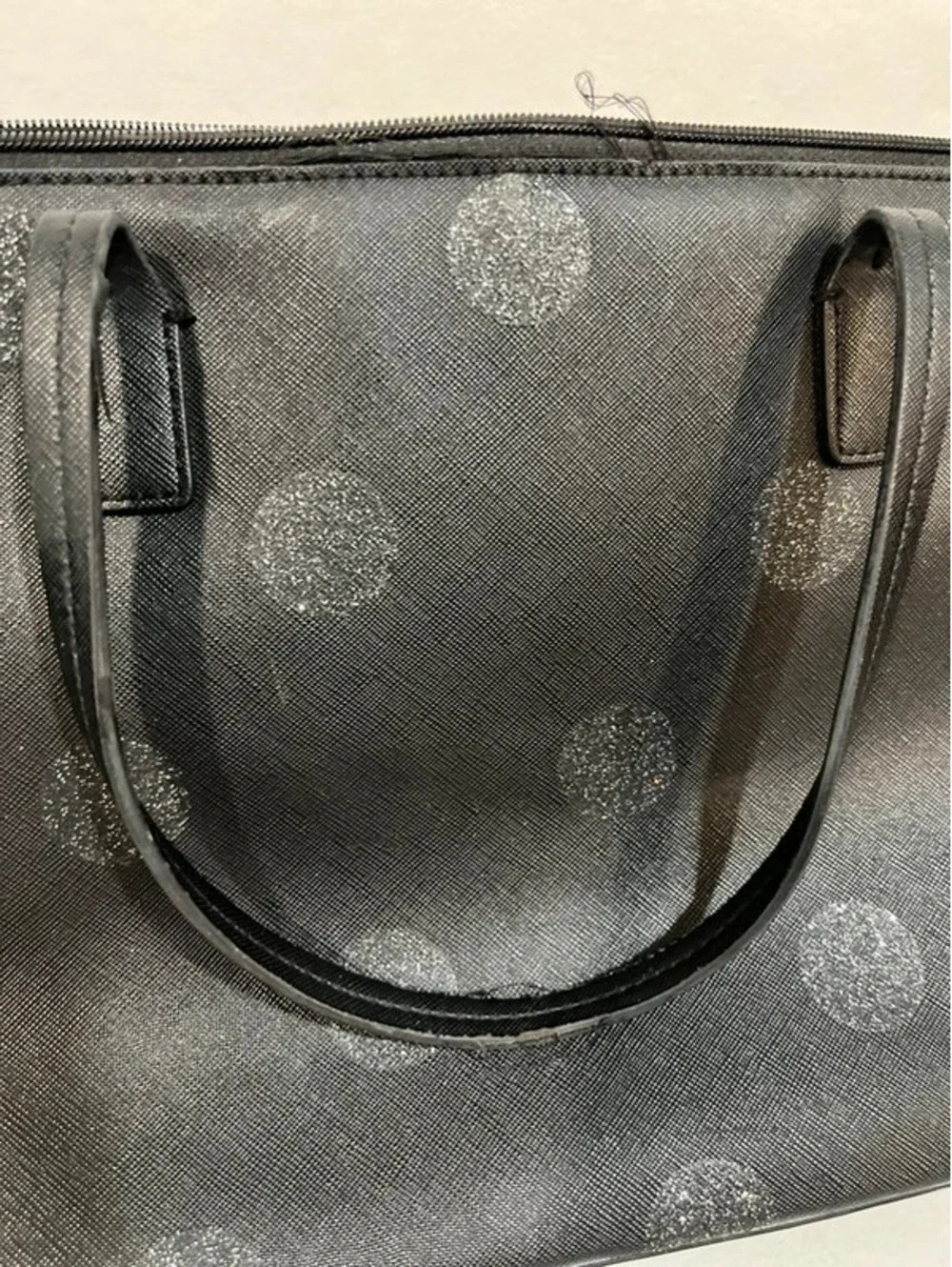 kate spade new york Black Polka Dot Glitter Tote Bag Shoulder Purse with Zipper